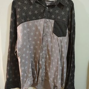 Men's Star Patterned Button Down Shirt - Black and Gray